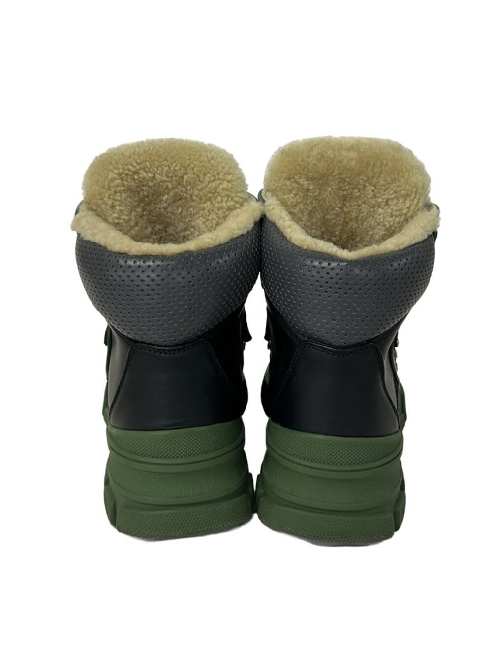 Gucci Short Boots 6 Black Green Gray Boa Leather - Picture 3 of 7